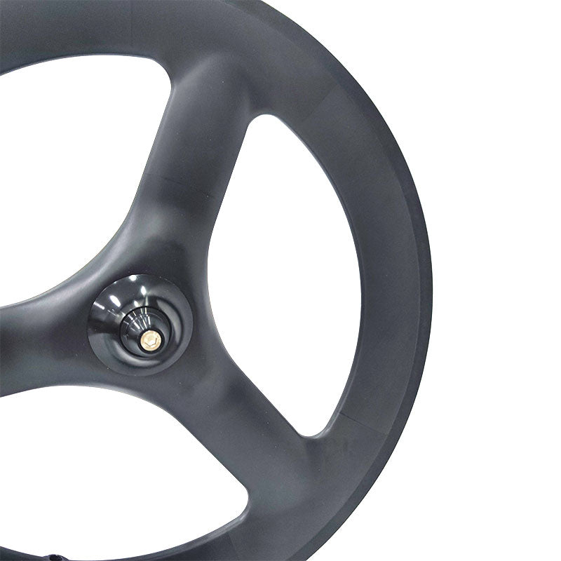 FeatherWorx carbon three-spoke front wheel